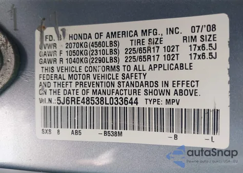2008 Honda Cr-V Ex from USA, damaged, VIN 5J6RE48538L033644